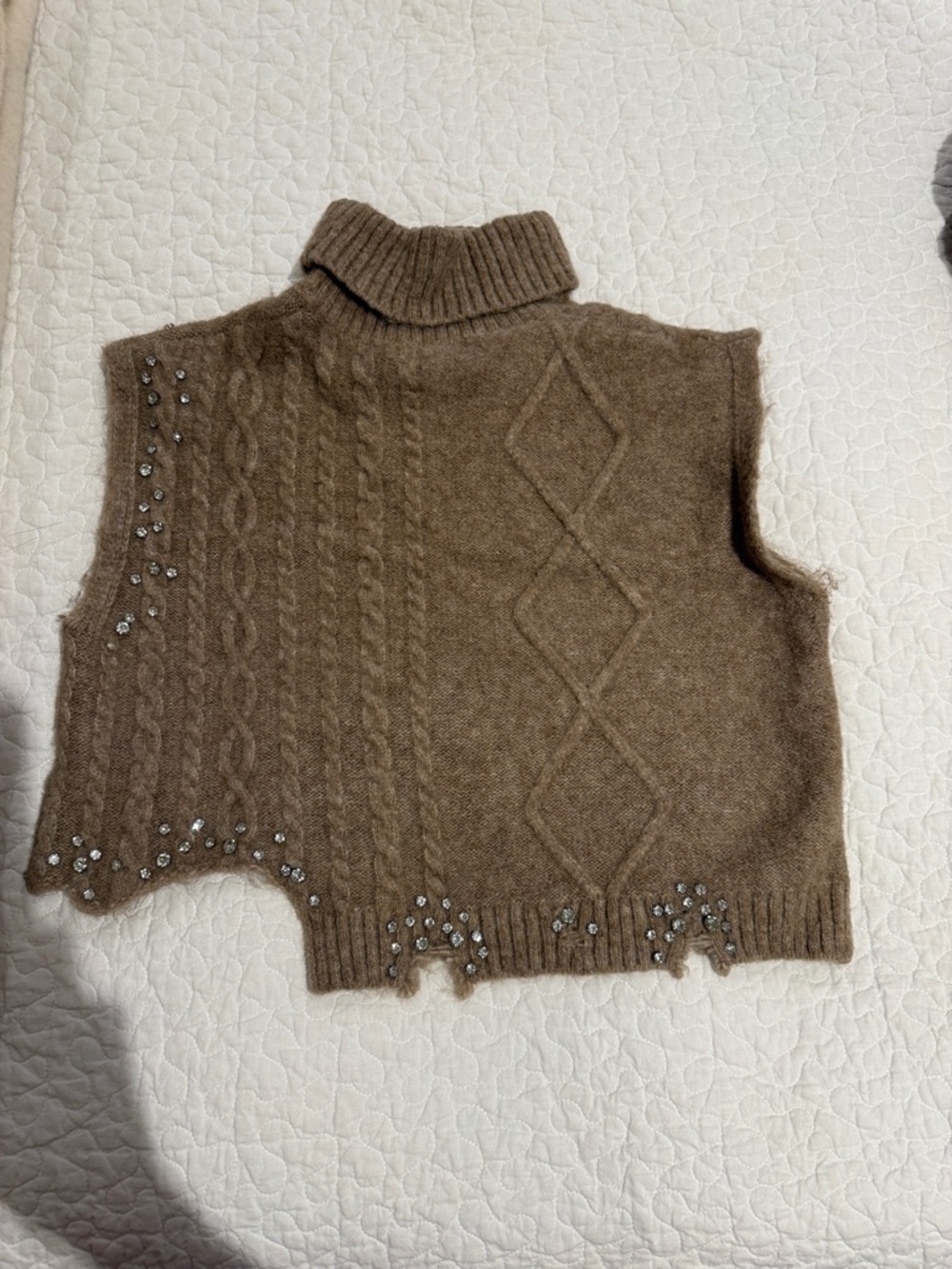 Turtleneck Cable-Knit Sleeveless Sweater Vest - Brown from Zara